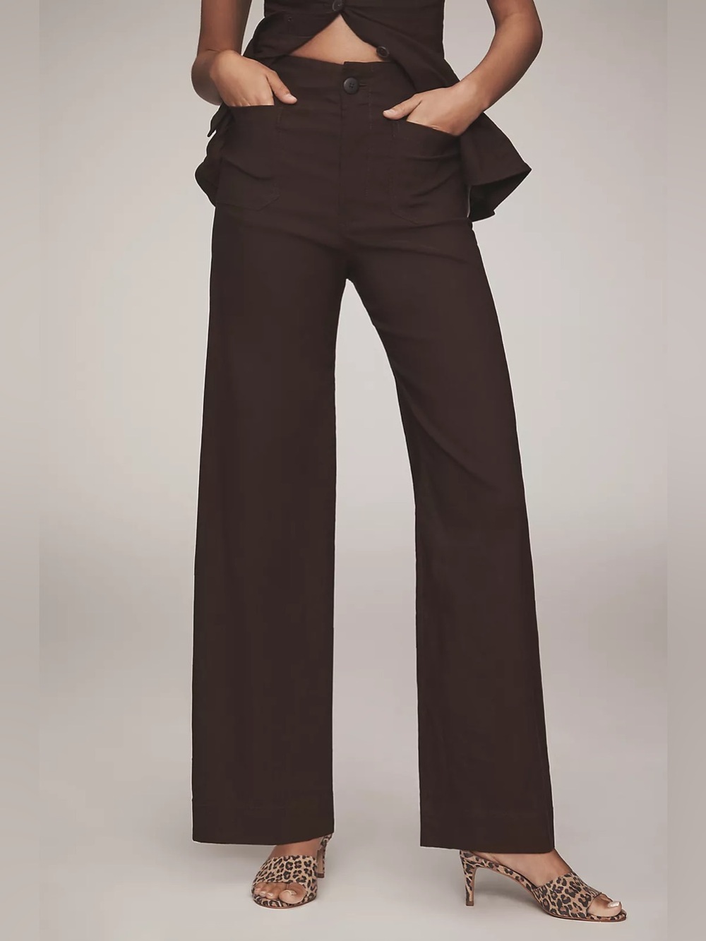 Anthro Maeve Colette High-Rise Wide-Leg Full-Length Pants In Powdered Cocoa 30
